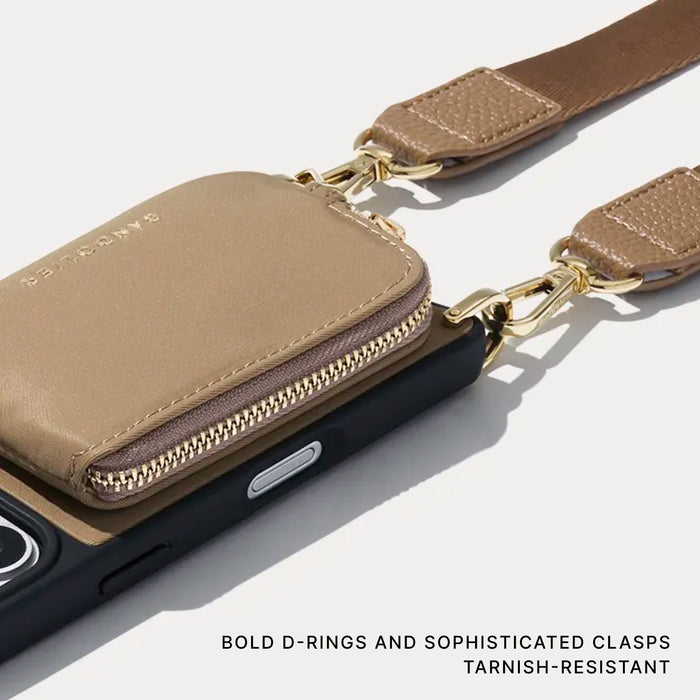 Nova Nylon Magnet Wallet Crossbody Phone Case - Taupe/Gold