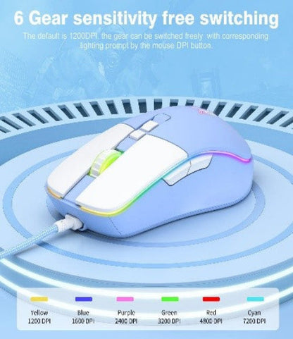 Onikuma Gaming Mouse Optical Sensor 7200 DPI, Braided Cable, RGB Lighting, Blue