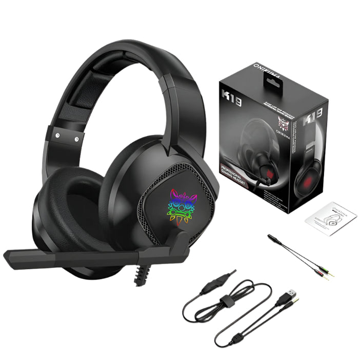 Onikuma K19 Wired Gaming Headset with Mic, RGB LED, Noise Cancelling — Black