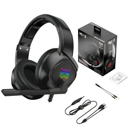 Onikuma K19 Wired Gaming Headset with Mic, RGB LED, Noise Cancelling — Black