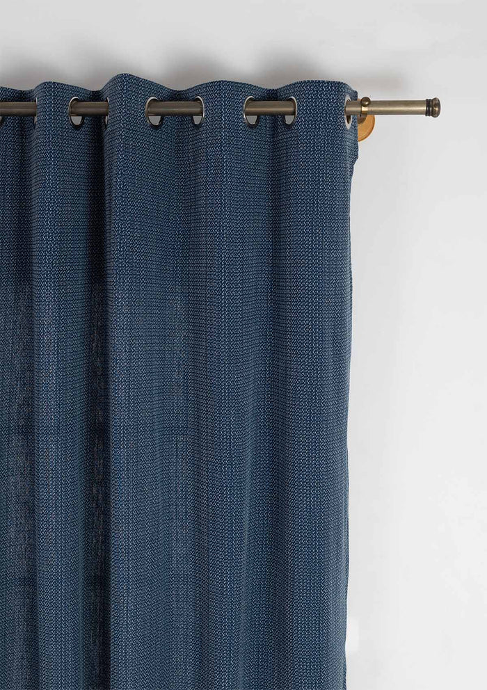 Pacific Blue 100% Cotton Textured Curtain For Livingroom / Bedroom | Room Darkening | Single Piece