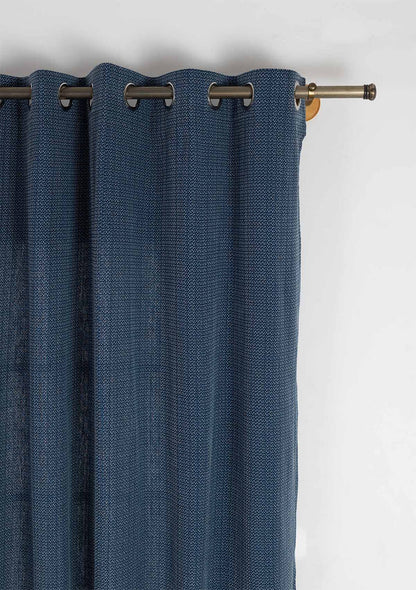 Pacific Blue 100% Cotton Textured Curtain For Livingroom / Bedroom | Room Darkening | Single Piece