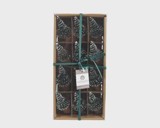 Pack Of Dark Green Snowy Brush Mini Trees