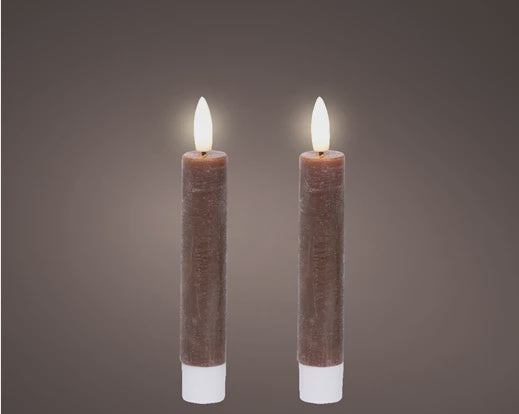 Pack of Two LED Brown Wax Dinner Candles - 14.5cm