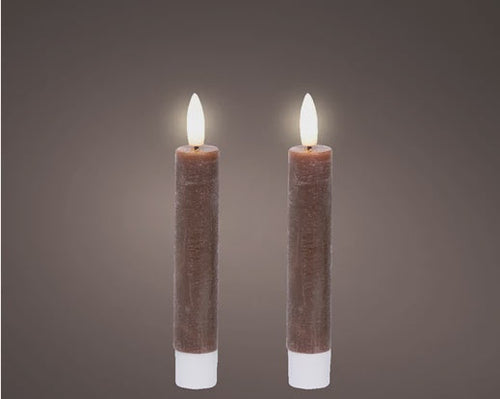 Pack of Two LED Brown Wax Dinner Candles - 14.5cm
