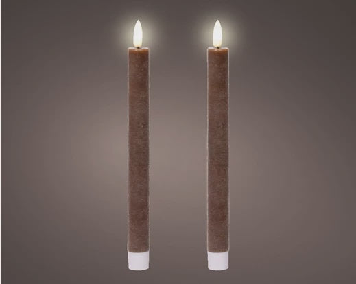 Pack of Two LED Brown Wax Dinner Candles - 24.5cm