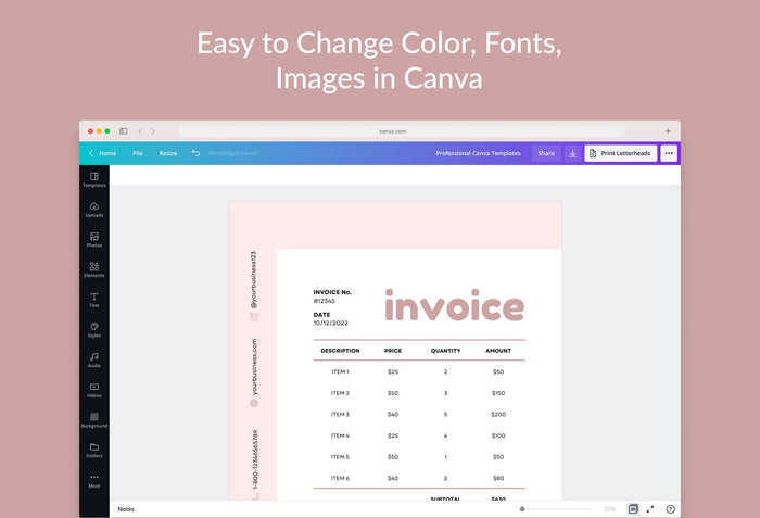Ladystrategist Pale Pink Invoice Canva Template Printable and Editable instagram canva templates social media templates etsy free canva templates