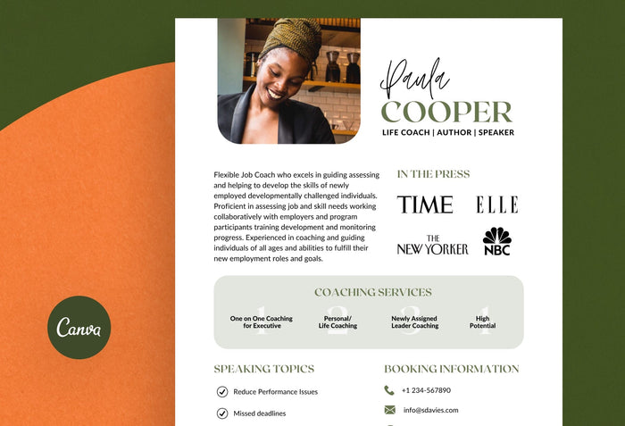 Ladystrategist Paula Speaker One-Sheet Canva Template instagram canva templates social media templates etsy free canva templates