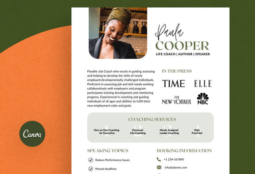 Ladystrategist Paula Speaker One-Sheet Canva Template instagram canva templates social media templates etsy free canva templates