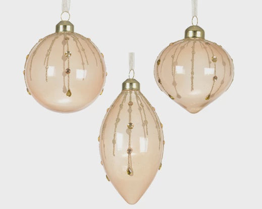 Pearl Glittered Droplet Glass Bauble - 8cm