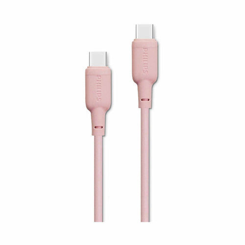 Pink USB-C charging cable on a white background