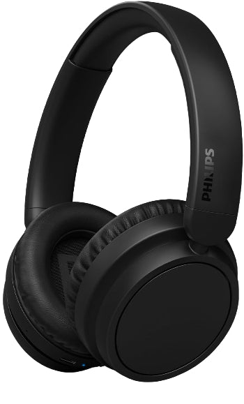 Black Philips headphones on a white background