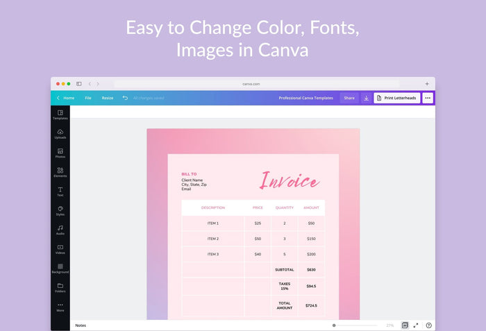 Ladystrategist Piggy Pink Invoice Canva Template Printable and Editable instagram canva templates social media templates etsy free canva templates