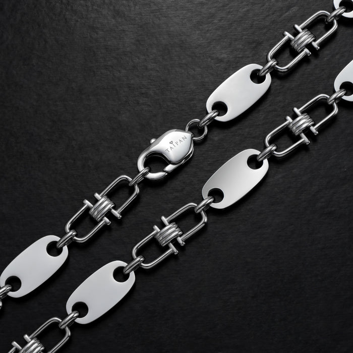 Plattenkette mit beweglichen Steigbügeln 10mm breit aus Edelstahl - Taipan Schmuck