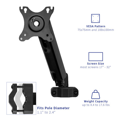 Standard compatible VESA pattern with an adjustable pole diameter.