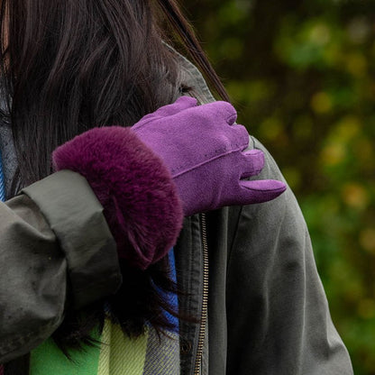 POM Faux Fur Cuff Gloves - Mulberry