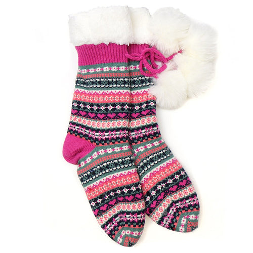 POM Jazzy Hearts Sherpa Slipper Socks - Pink