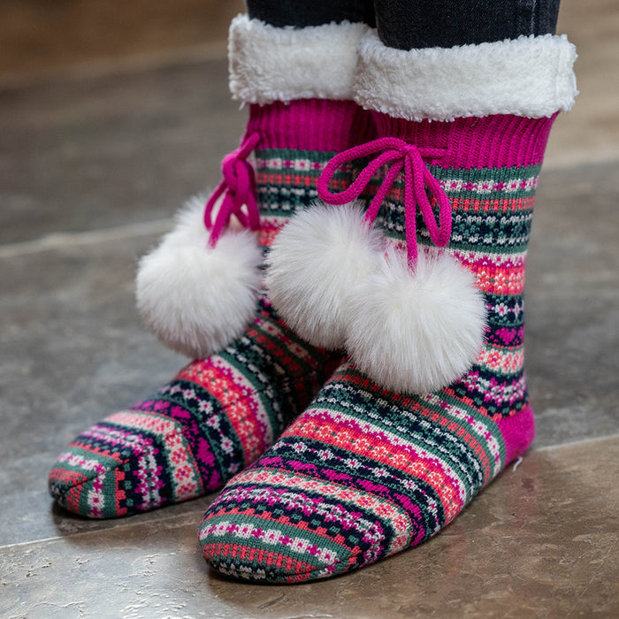 POM Jazzy Hearts Sherpa Slipper Socks - Pink