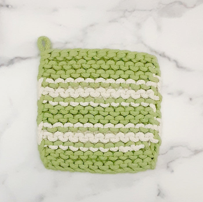 Pot Holder Striped Crochet Green and White