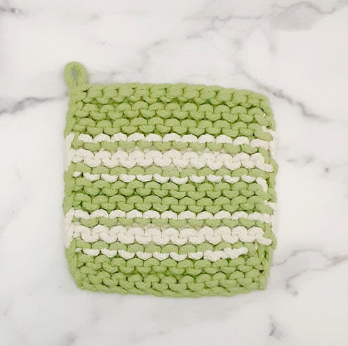 Pot Holder Striped Crochet Green and White