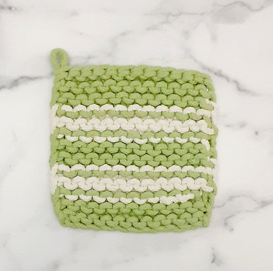 Pot Holder Striped Crochet Green and White