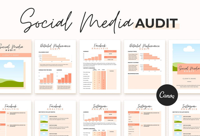 Ladystrategist Printable and Editable Social Media Audit Planner Canva Template instagram canva templates social media templates etsy free canva templates