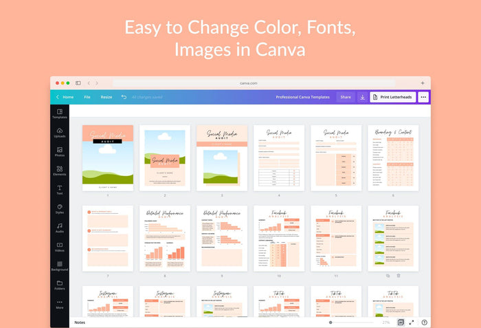 Ladystrategist Printable and Editable Social Media Audit Planner Canva Template instagram canva templates social media templates etsy free canva templates