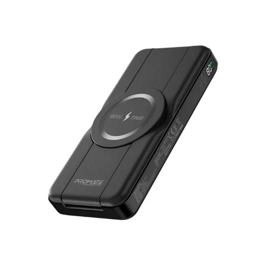 Promate Power Bank 10000Mah, 5 In 1, Foldable MagSafe, Black