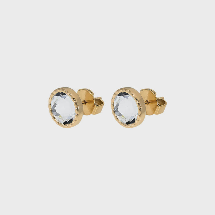 Qudo Bocconi Flat Gold Stud Earrings - Crystal