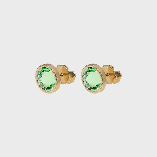 Qudo Bocconi Flat Gold Stud Earrings - Peridot