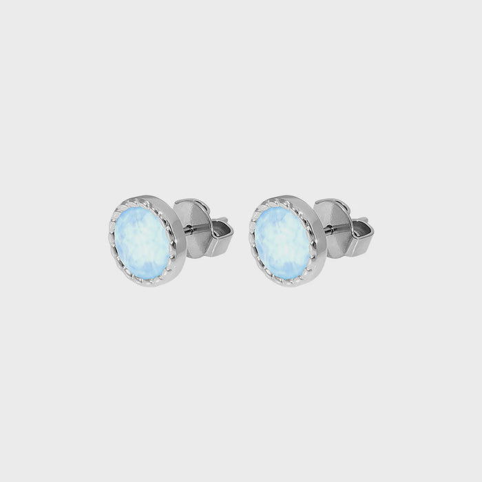 Qudo Bocconi Flat Silver Stud Earrings - Crystal Sky Ignite