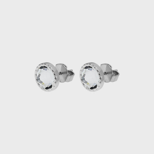 Qudo Bocconi Flat Silver Stud Earrings - Crystal