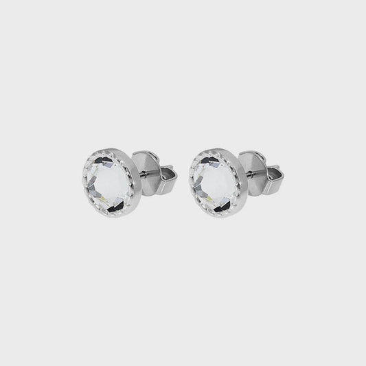 Qudo Bocconi Flat Silver Stud Earrings - Crystal