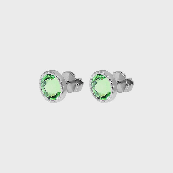 Qudo Bocconi Flat Silver Stud Earrings - Peridot