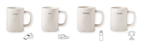 Rae Dunn Running Mugs, Set of 4
