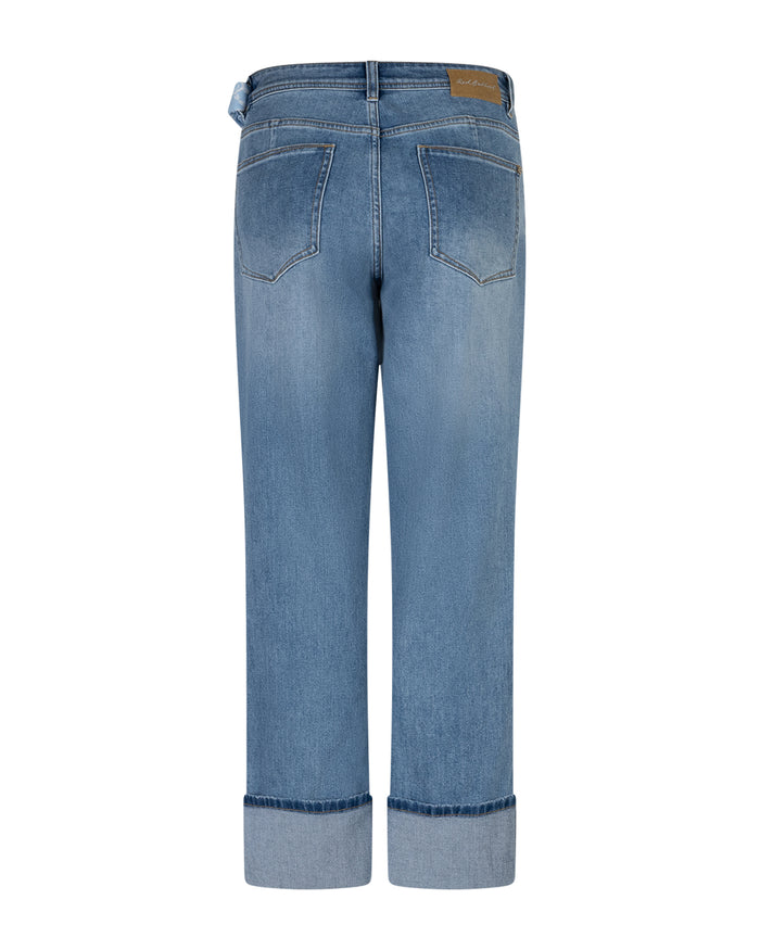 Red Button High Hem Jeans & Scarf