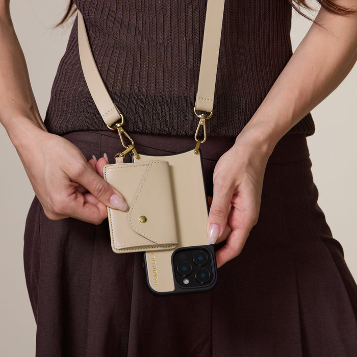 Remi Magnet Wallet Crossbody Phone Case - Beige/Gold