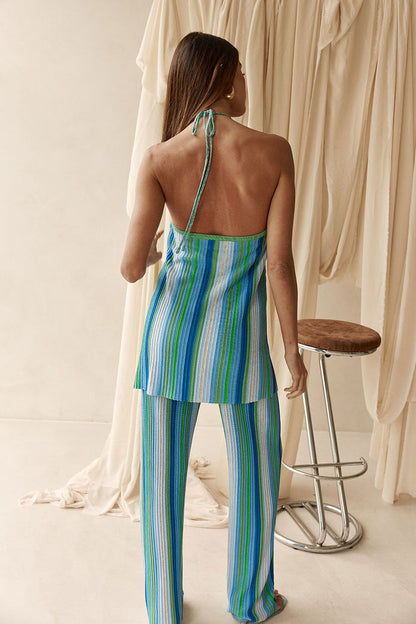 Revel Halter Top - Blue Stripe