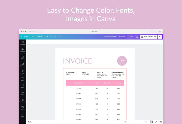 Ladystrategist Rose Pink Invoice Canva Template Printable and Editable instagram canva templates social media templates etsy free canva templates