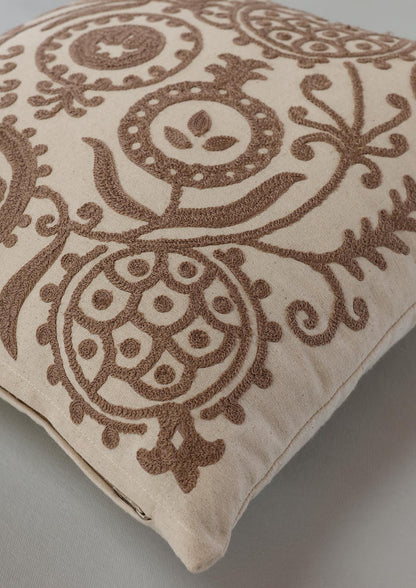 Ruby Brown | Embroidered Neutral |100% Cotton Cushion Cover For Sofa