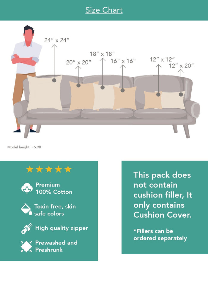 Ruby Brown | Embroidered Neutral |100% Cotton Cushion Cover For Sofa