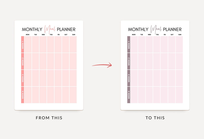 Ladystrategist Salmon Rose Monthly Meal Plan Calendar Printable and Editable Canva Template instagram canva templates social media templates etsy free canva templates