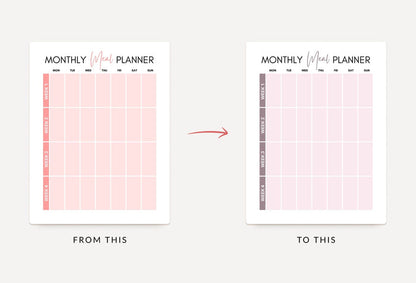 Ladystrategist Salmon Rose Monthly Meal Plan Calendar Printable and Editable Canva Template instagram canva templates social media templates etsy free canva templates