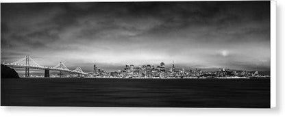 San Fransisco Cityscape Black And White Panorama - Canvas Print-20.000" x 6.875"-Lake Tahoe Prints