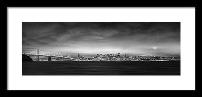 San Fransisco Cityscape Black And White Panorama - Framed Print