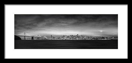 San Fransisco Cityscape Black And White Panorama - Framed Print