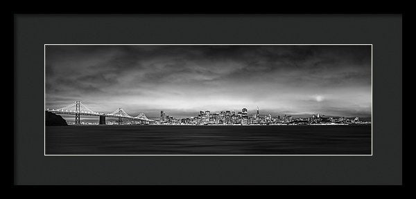 San Fransisco Cityscape Black And White Panorama - Framed Print