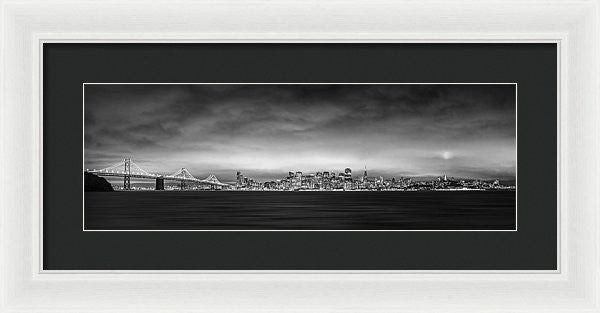 San Fransisco Cityscape Black And White Panorama - Framed Print
