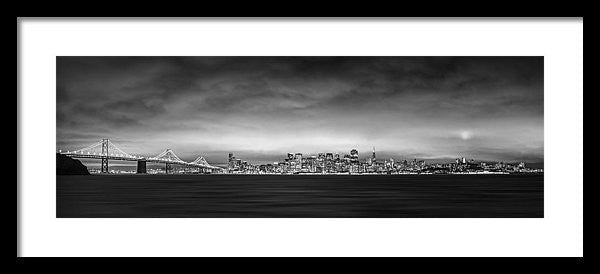 San Fransisco Cityscape Black And White Panorama - Framed Print