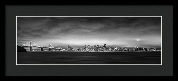 San Fransisco Cityscape Black And White Panorama - Framed Print